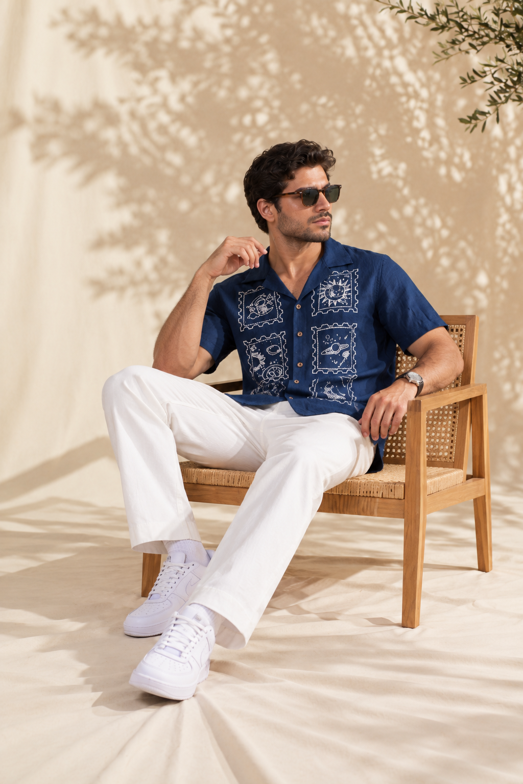 Navy Blue Embroidery Shirt