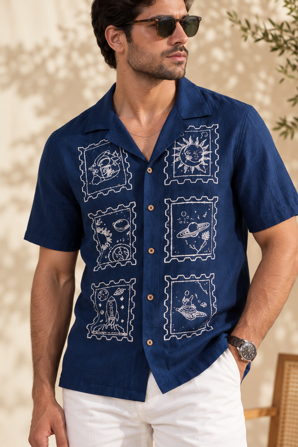 Navy Blue Embroidery Shirt