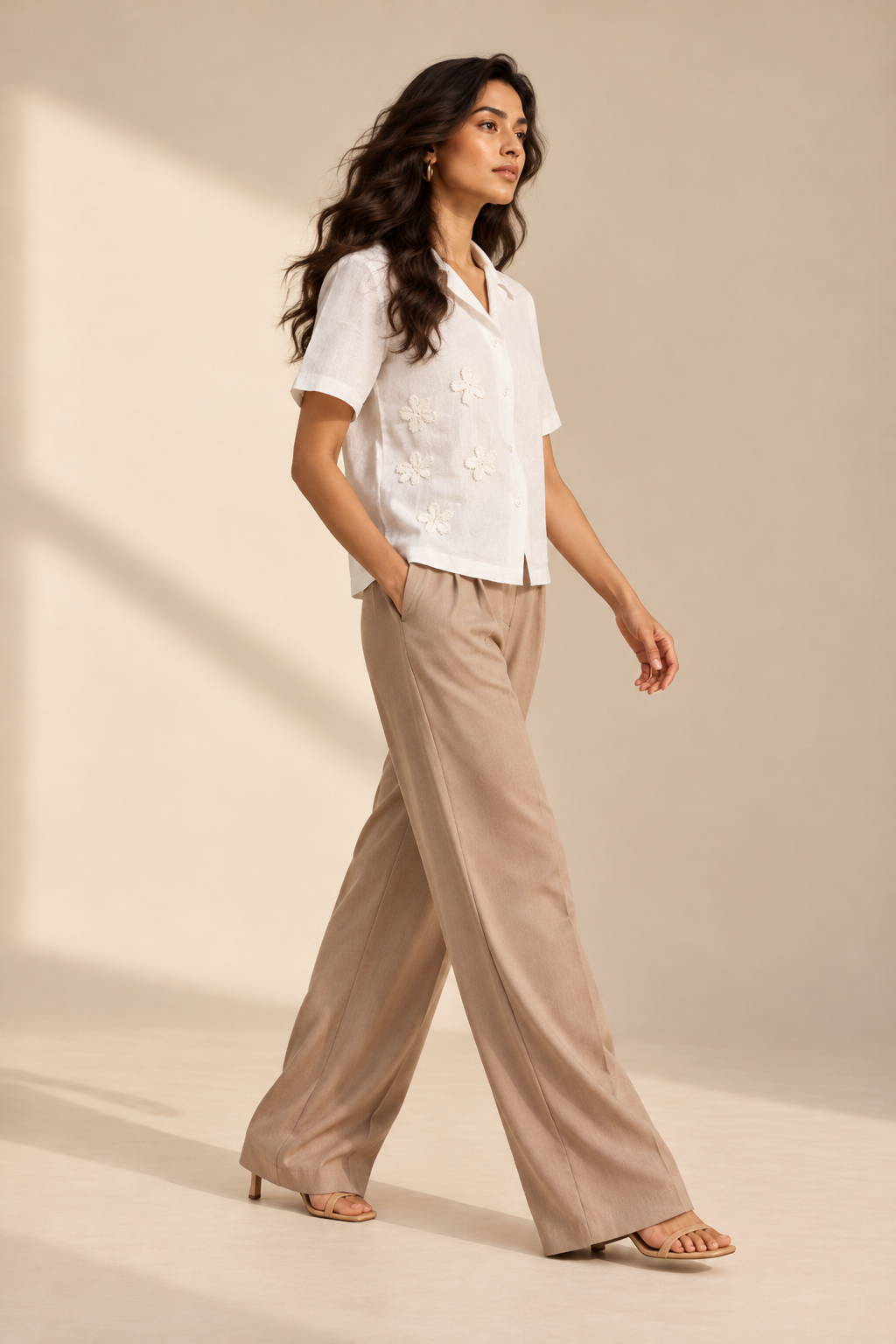 Cotton Linen Floral Embroidery Shirt