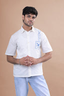 Cotton Linen Graphic  Embroidery Shirt