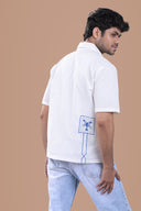 Cotton Linen Graphic  Embroidery Shirt