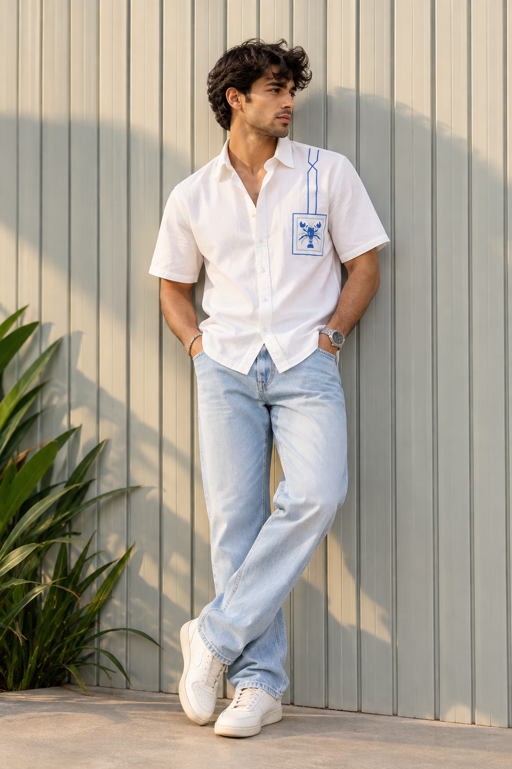 Cotton Linen Graphic  Embroidery Shirt