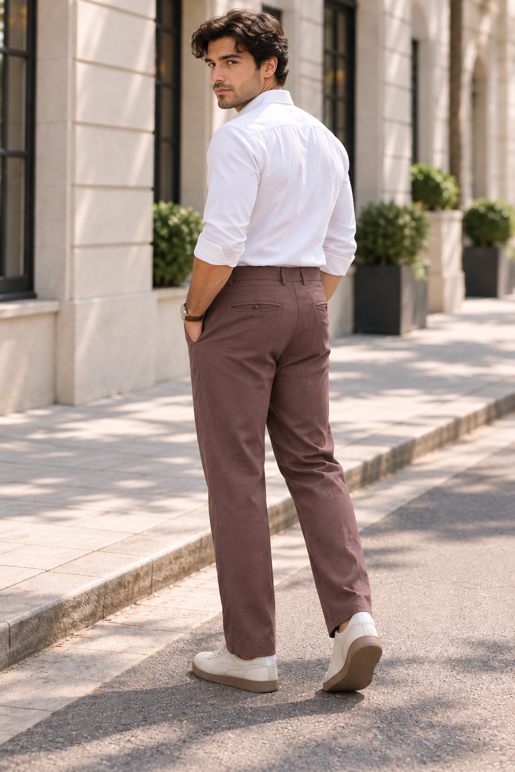 Relaxed Fit Cotton Linen Brown Pant