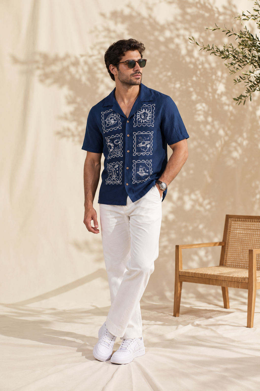 Navy Blue Embroidery Shirt