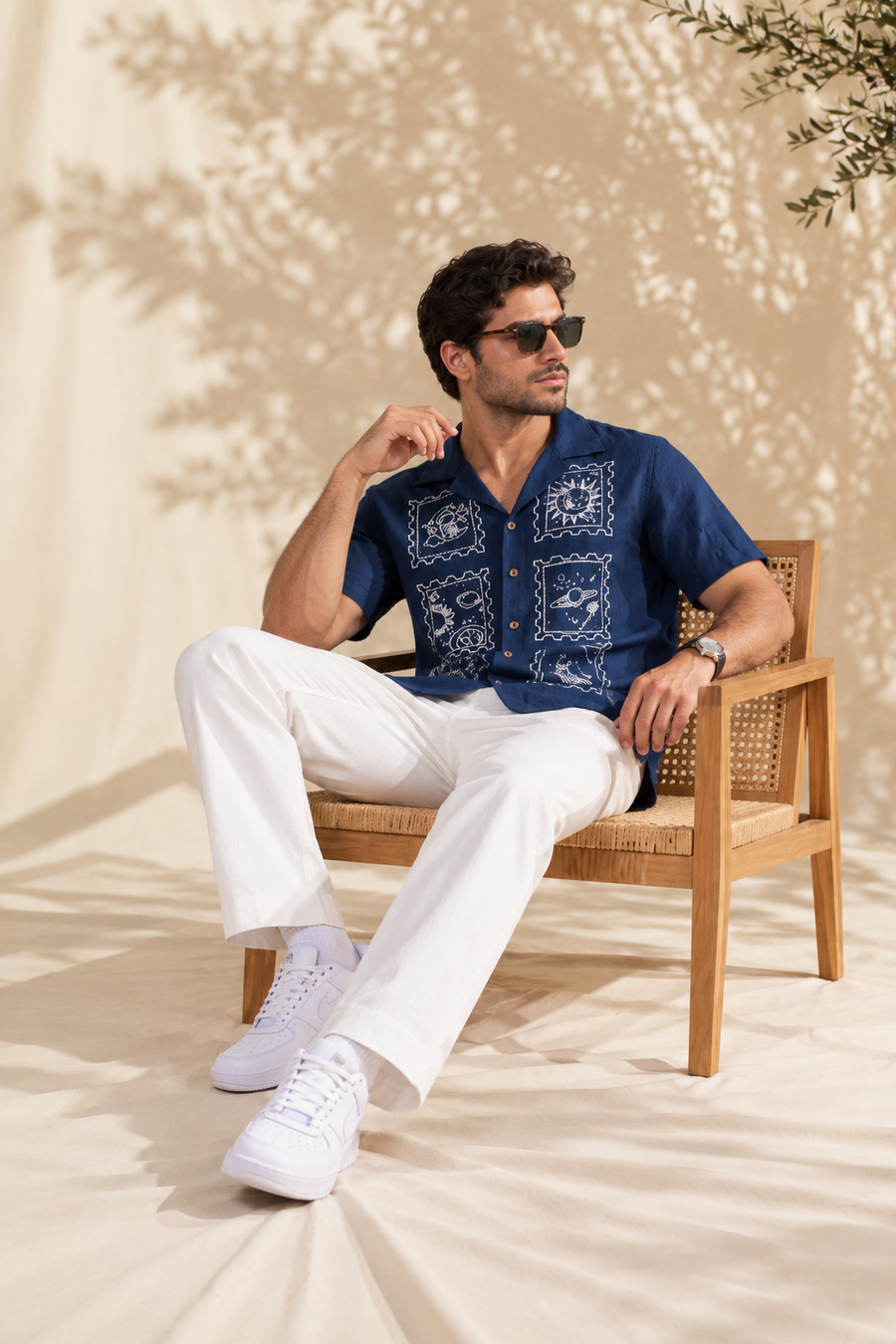 Navy Blue Embroidery Shirt