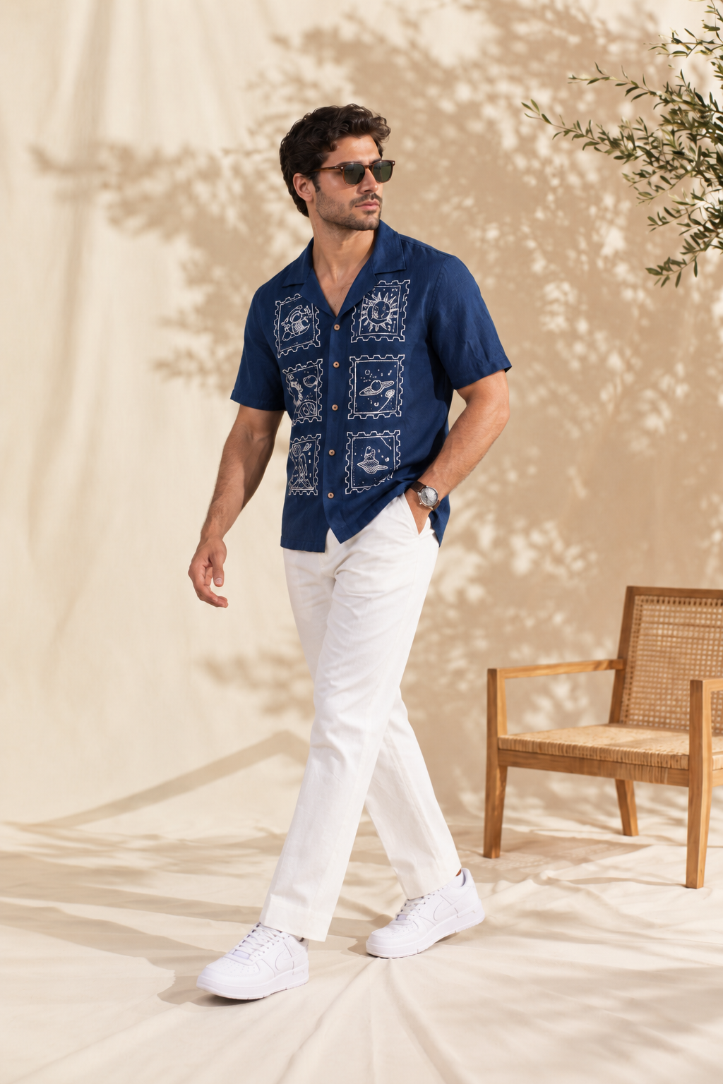 Navy Blue Embroidery Shirt