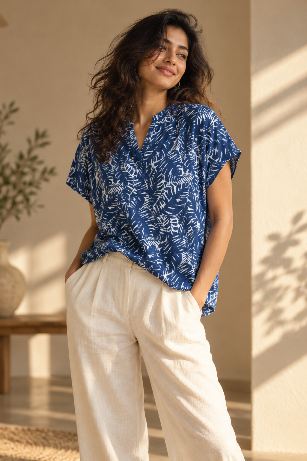 Indigo Fern Printed Top