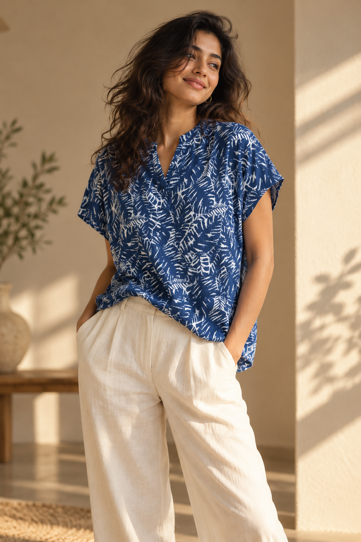 Indigo Fern Printed Top