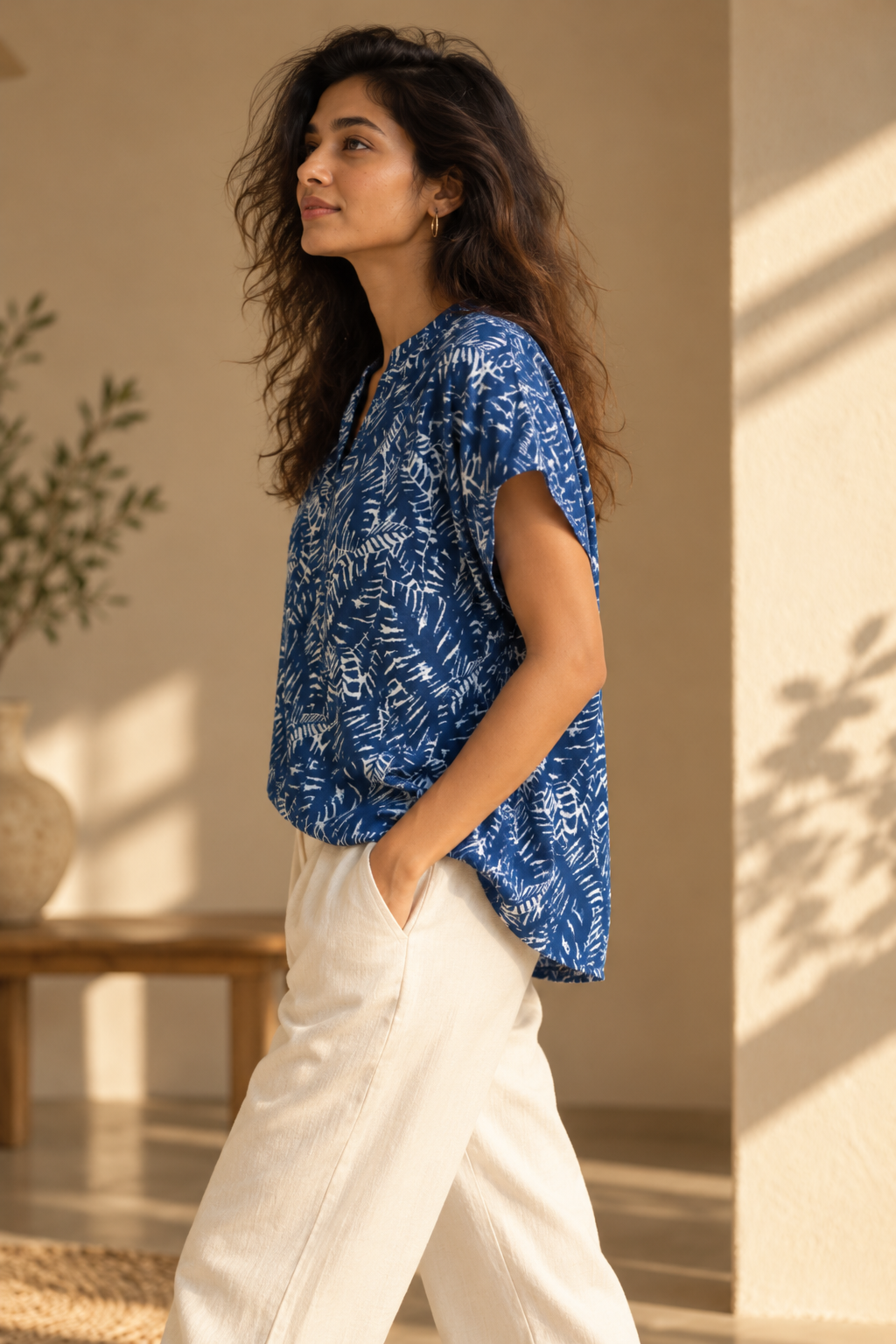 Indigo Fern Printed Top