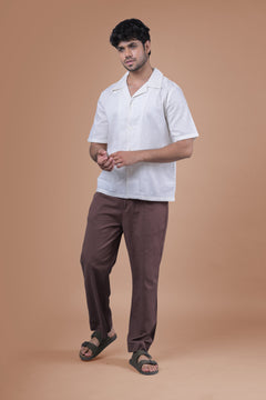 Relaxed Fit Cotton Linen Brown Pant