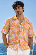 Yellow Tropical Print Lightweight Slub Viscose Shirt