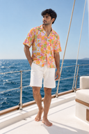 Yellow Tropical Print Lightweight Slub Viscose Shirt